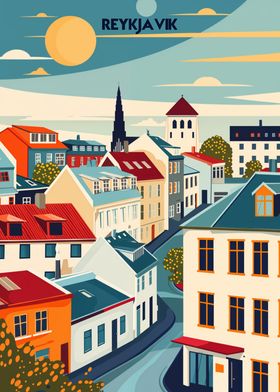 Reykjavik Cityscape travel poster