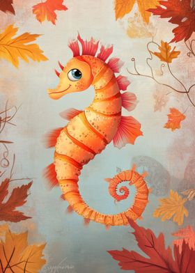 Seahorse with Autumn Leaves