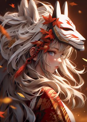 Anime Girl with Fox Mask