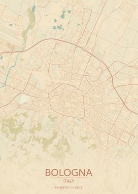 Bologna Italy Vintage Style City Map