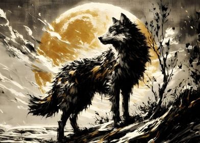 Wolf Under a Golden Moon