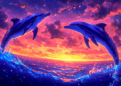 Dolphins Sunset Leap