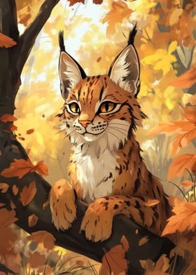 Lynx in Autumn Forest