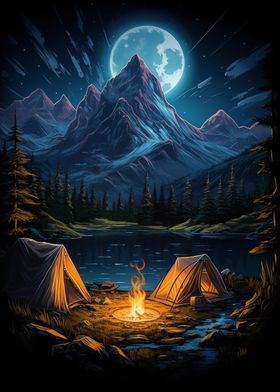 Campsite Under Full Moon