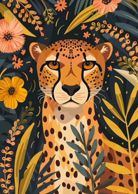 Cheetah in Jungle Flowers