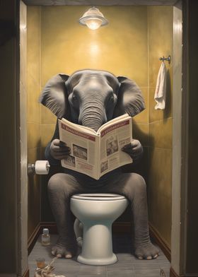 Elephant Reading on Toilet