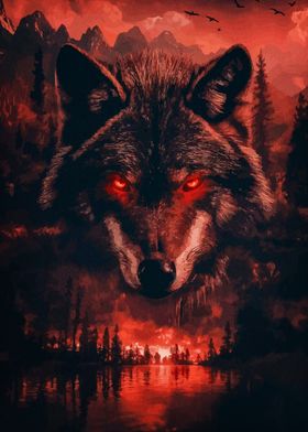 Wolf with Red Eyes