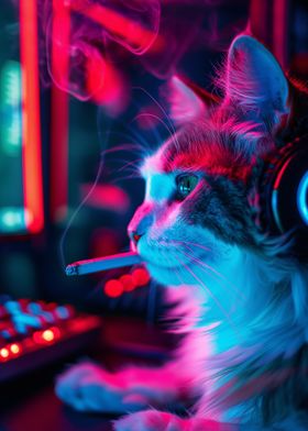 Cyberpunk Gaming Cat