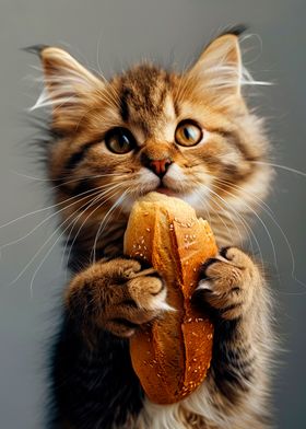 Kitten Holding Bread