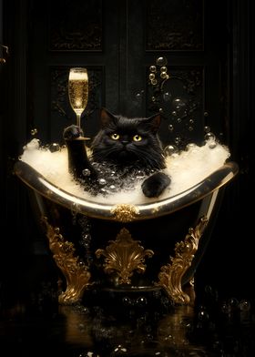 Black Cat in a Gold Tub