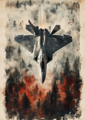 F-22 Raptor Over Forest Fire