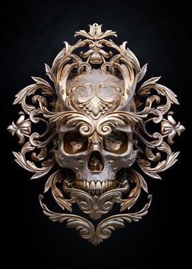 Gold Skull with Floral Design