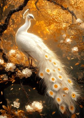 White Peacock in Golden Forest