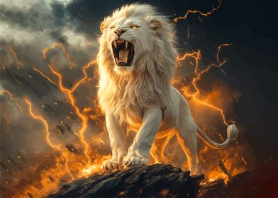 White Lion Roaring in Storm