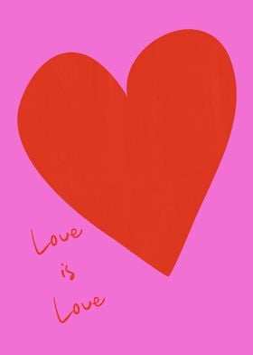 Love is Love Heart in Red and Pink | Bold Abstract Art