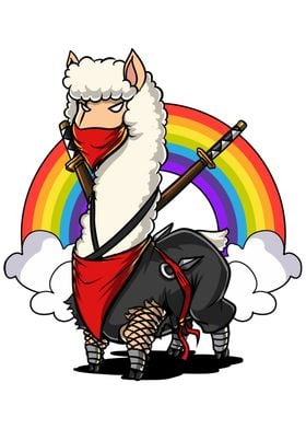 Ninja Llama with Rainbow