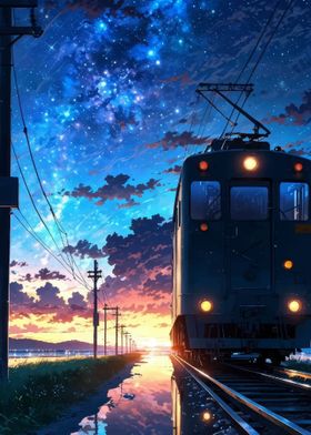 Train Under Starry Sky