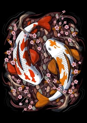 Koi Fish with Cherry Blossoms