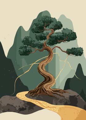 Bonsai Tree Mountain Landscape