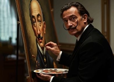 Salvador Dali Painting in art studio