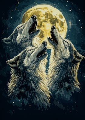 Wolf Howl Under Full Moon