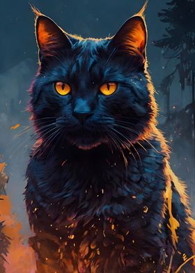 Black Cat with Fiery Eyes