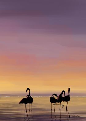 Flamingos at Sunset (Part I)