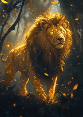 Golden Lion in Forest