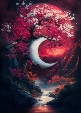 Crescent Moon and Cherry Blossoms