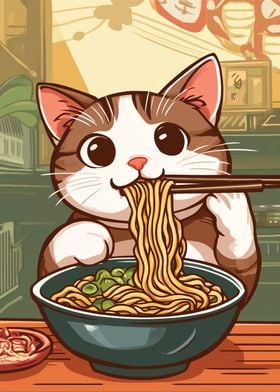 Cat Eating Ramen