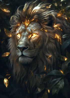 Golden Lion in Forest