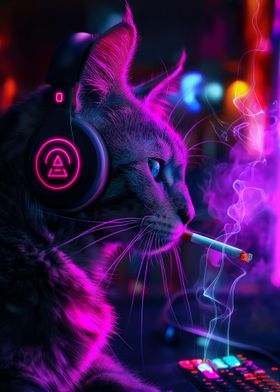 Cool Cat with Headphones