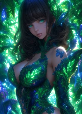 Enchanted Forest Green-Eyed Anime Girl