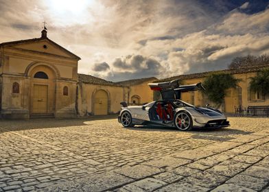 Pagani Silver Supercar in Courtyard