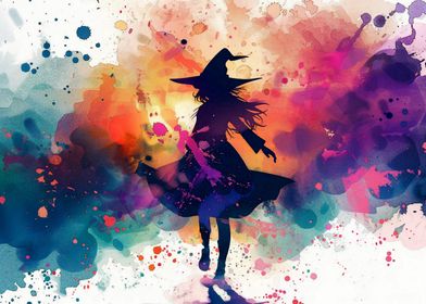 Witch Silhouette Watercolor