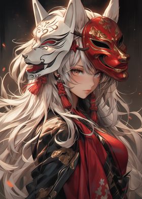 Samurai Girl with Fox Masks