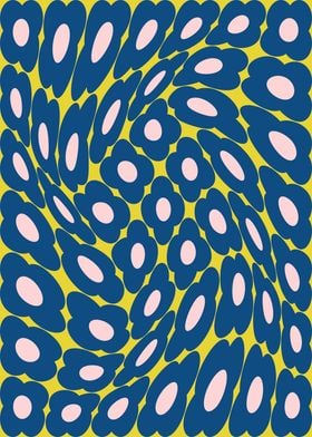 Bold Groovy Retro Floral Navy Pink Abstract Optical Pattern