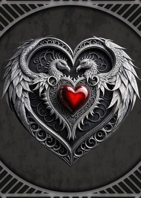 Silver Heart with Birds