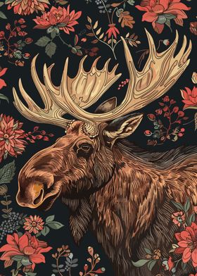 Moose with Floral Background