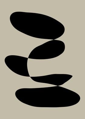 Minimalist Abstract Black Organic Shapes on Neutral Beige Background