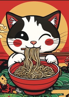 Cat Eating Ramen