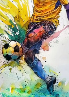 Soccer Player Watercolor Art