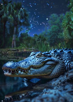 Alligator Under Night Sky