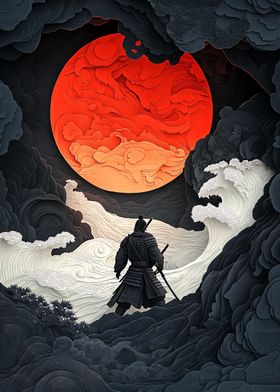 Samurai and Red Moon