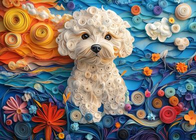 Papercraft Bichon Frise Dog Portrait