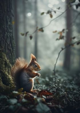 Squirrel in Misty Forest