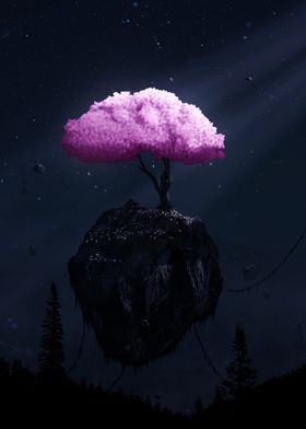 Cherry blossom tree on a floating island