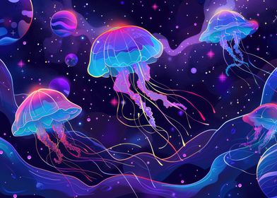 Cosmic Neon Jellyfish