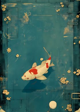 Koi Fish in Teal Pond