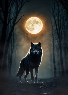 Wolf Under Full Moon